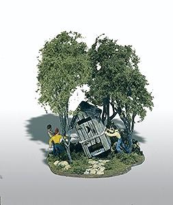 Woodland Mini Scene Outhouse Mischief Kit HO Scale Model Railroad Building #108