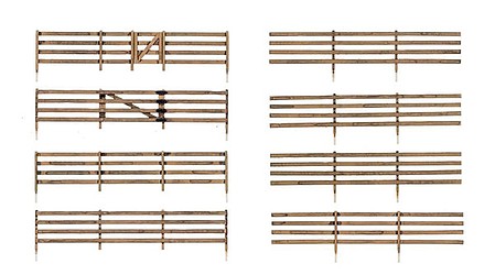 Woodland Rail Fence - Kit 192 Scale Total with Gates, Hinges and Planter Pins - N-Scale