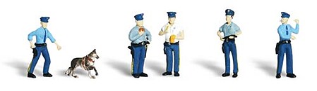 Woodland Scenic Accents Policemen (5 w/Dog) HO Scale Model Railroad Figures #a1822