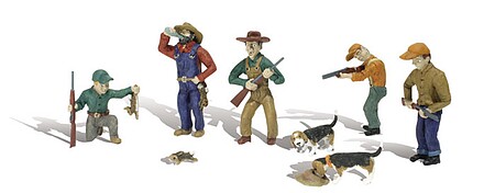 Woodland Rabbit Hunters (5 w/Rabbits & Dogs) HO Scale Model Railroad Figur #a1903