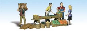 Woodland Scenic Accents Farmers Market (4 Figs w/Access) N Scale Model Railroad Figure #a2170