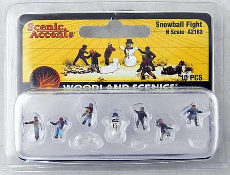 Woodland Scenic Accents Snowball Fight (6 Figures & Snowman) N Scale Model Railroad Figure #a2183