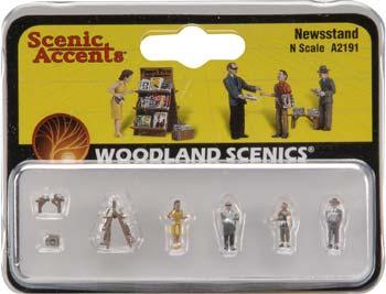 Woodland Scenic Accents Newsstand w/4 Figures N Scale Model Railroad Figure #a2191