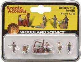 Woodland Workers With Forklift N Scale Model Railroad Figure #a2192 Woodland Workers With Forklift N Scale Model Railroad Figure #a2192