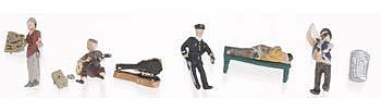 Woodland Scenic Accents Park Bums & Police Officer (5) N Scale Model Railroad Figure #a2196