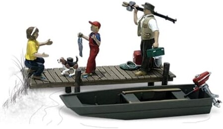 Woodland Family Fishing N Scale Model Railroad Figure #a2203