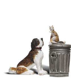 Woodland Scenic Accents(R) Figures - Dog w/Cat On Trashcan G Scale Model Railroad Figure #a2524