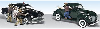 Woodland Getaway Gangsters 1949 Ford Police Car w/Figures AutoScene HO Scale Model Railroad #as5540