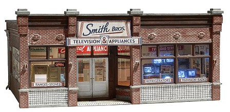 Woodland HO Built-N-Ready Smith Brothers TV & Appliance Store LED Lighted