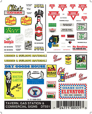 Woodland Taverns/Gas Station Signs Model Railroad Decal #dt551
