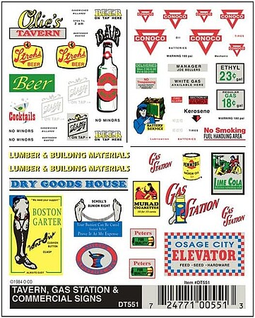 Woodland Taverns/Gas Station Signs Model Railroad Decal #dt551