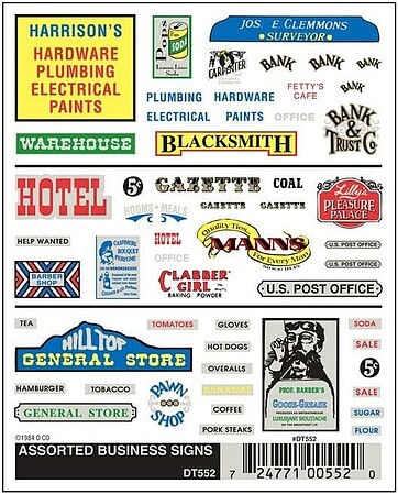 Woodland Assorted Business Signs Model Railroad Decal #dt552