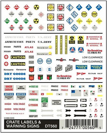 Woodland Crate Labels & Warning Signs Model Railroad Decal #dt560