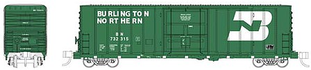 WheelsOfTime Pacific Car & Foundry 70-Ton 50 Exterior-Post Insulated Boxcar - Ready to Run Burlington Northern 732301 (Cascade green, white, Large Logo) - N-Scale