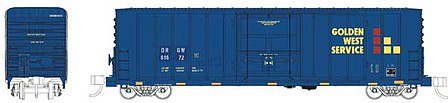 WheelsOfTime Pacific Car & Foundry 70-Ton 50 Exterior-Post Insulated Boxcar - Ready to Run Denver & Rio Grande Western 61532 (blue, Golden West Service) - N-Scale