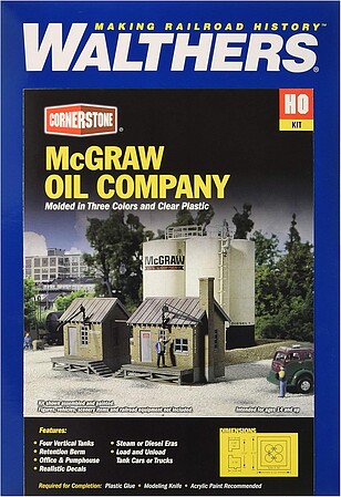 Walthers McGraw Oil Company - Kit - 6-1/2 x 8-7/8 x 5 HO Scale Model Railroad Building #2913