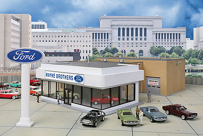 Walthers Wayne Bros. Ford Dealership - Kit HO Scale Model Railroad Building #3483