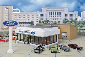 Walthers Wayne Bros. Ford Dealership Kit HO Scale Model Railroad Building #3483 Walthers Wayne Bros. Ford Dealership Kit HO Scale Model Railroad Building #3483