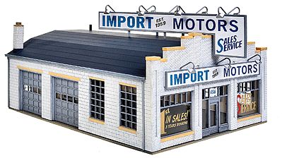 Walthers Import Motors - Kit - 7-1/4 x 5-3/8 x 3-7/8 HO Scale Model Railroad Building #4023