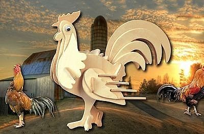 Wood-3D Rooster (6 Tall) Wooden 3D Jigsaw Puzzle #1026