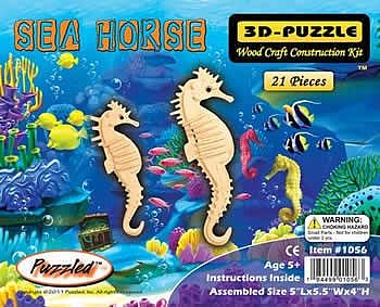 Wood-3D Sea Horse (7 Tall) Wooden 3D Jigsaw Puzzle #1056
