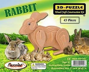 Wood-3D Rabbit (7 Long) Wooden 3D Jigsaw Puzzle #1115