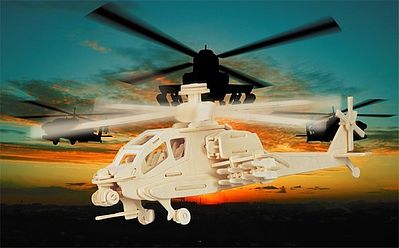 Wood-3D Apache Helicopter (15 Long) Wooden 3D Jigsaw Puzzle #1202