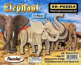 Wood-3D Elephant (9 Long) Wooden 3D Jigsaw Puzzle #1213