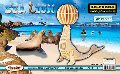 Wood-3D Sea Lion with Ball (7.25 Tall) Wooden 3D Jigsaw Puzzle #1271