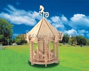 Wood-3D Carousel (9 Tall) Wooden 3D Jigsaw Puzzle #1301