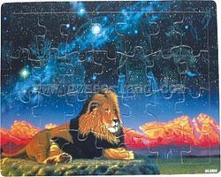 Wood-3D Lion on Land w/Ghost Images of Animals in Night Sky (28pc) Wooden Jigsaw Puzzle #3002 Wood-3D Lion on Land w/Ghost Images of Animals in Night Sky (28pc) Wooden Jigsaw Puzzle #3002