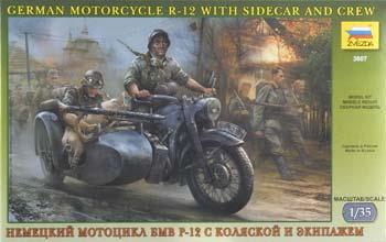 Zvezda German R12 Motorcycle w/Sidecar & 3 Crew Plastic Model Motorcycle Kit 1/35 Scale #3607