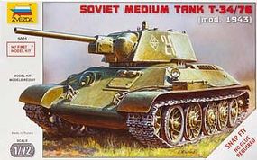Zvezda Soviet T34/76 Med Tank 1/72 Scale Snap Tite Plastic Model Tank #5001