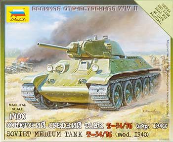 Zvezda Soviet Tank T34/76 Plastic Model Tank Kit 1/100 Scale #6101