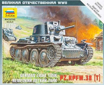 Zvezda German 38t Tank Snap Kit Plastic Model Tank Kit 1/100 Scale #6130