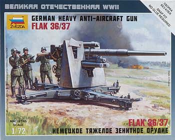 Zvezda German 88mm Flak 36 Plastic Model Military Diorama 1/72 Scale #6158