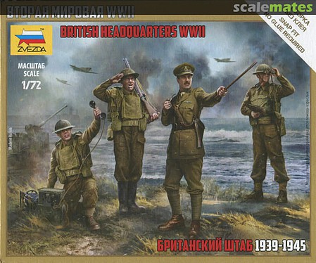Zvezda WWII British HQ Crew (4) (Snap) Plastic Model Military Figure Kit 1/72 Scale #6174