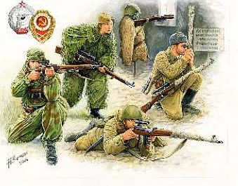 Zvezda WWII Soviet Sniper (4) (Snap) (New Tool) 1/72 Scale Plastic Model Military Figure #6193