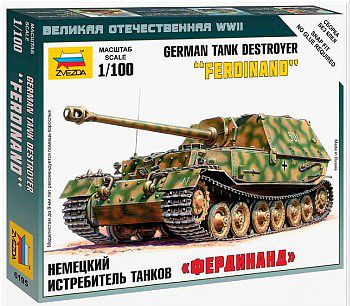 Zvezda SD.KFZ.184 Ferdinand Plastic Model Military Tank Kit 1/100 Scale #6195