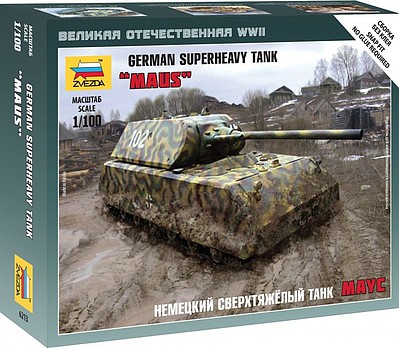 Zvezda German Maus Heavy Tank Plastic Model Military Vehicle Kit 1/100 Scale #6213