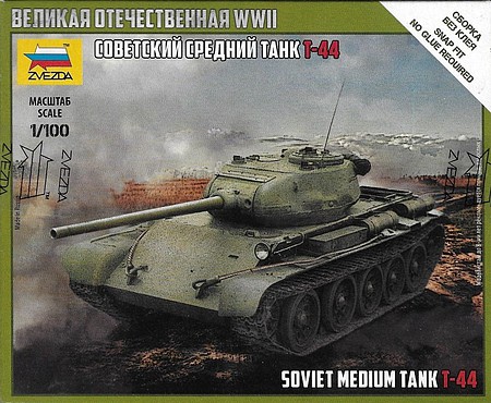 Zvezda Soviet T44 Medium Tank Plastic Model Tank Kit 1/100 Scale #6238