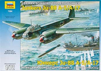 Zvezda Junkers Ju88A5/A17 German Bomber Plastic Model Airplane Kit 1/72 Scale #7284