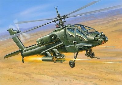 Zvezda AH64 Apache US Attack Helicopter Plastic Model Helicopter Kit 1/144 Scale #7408