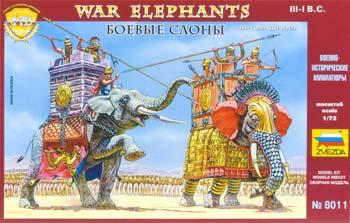 Zvezda War Elephants III-I BC (2 Elephants & 7 Figs) Plastic Model Military Figure 1/72 #8011
