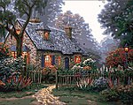 Thomas Kinkade Foxglove Cottage Canvas with Lights (11