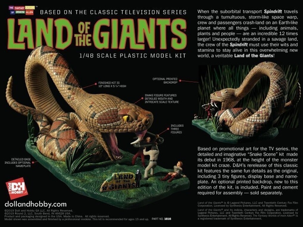 Moebius 1/48 Land of the Giants Snake Scene w/3 Figures & Base MOE1816-NEW 