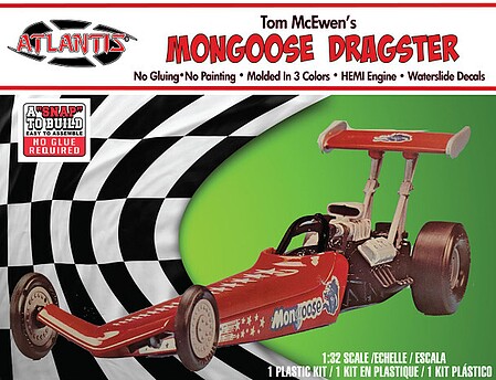 Atlantis Tom McEwens Mongoose Dragster Snap Together Plastic Model Car Kit 1/32 Scale #1120