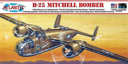 Atlantis B-25 Mitchell Bomber Plastic Model Airplane Kit 1/64 Scale #216