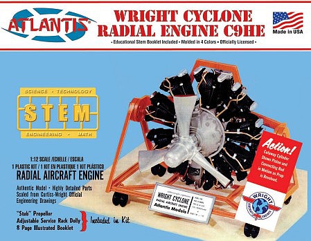 Atlantis Wright Cyclone Radial Engine C9HE Plastic Model Engine Kit 1/12 Scale #6052