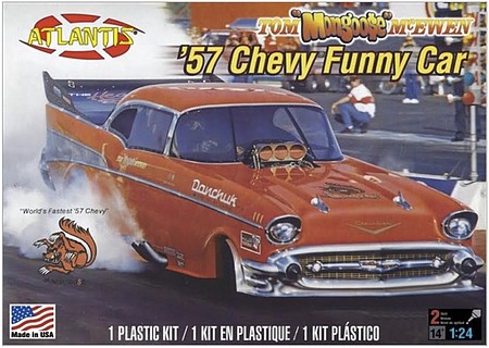Atlantis Tom Mongoose McEwen 1957 Chevy Funny Car Plastic Model Car Kit 1/24 Scale #7172